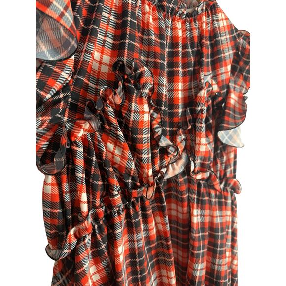 MSGM Milano Designer Sleeveless Ruffle Plaid Mini Dress Red Size 8 - Picture 8 of 10